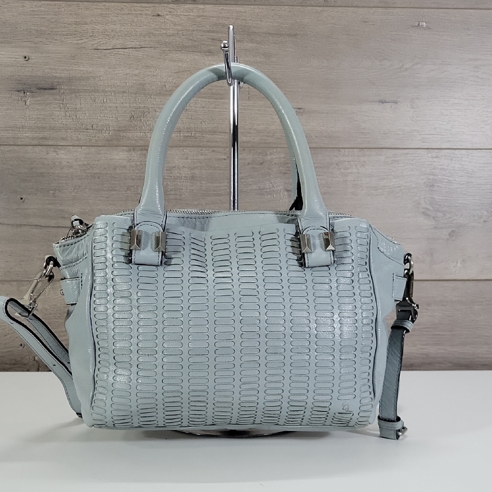 Elliott Lucca Light Blue Woven Leather Satchel Crossbody Bag